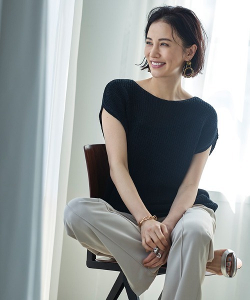 RASW（ラス）の「[RASW] リネン混ローゲージフレンチメッシュニット（ニット/セーター・レディース・オフホワイト/ブラック/ベージュ・M/L）」の8枚目の写真