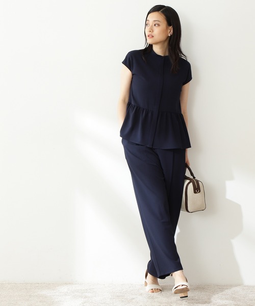 N.（N. Natural Beauty Basic）（エヌエヌナチュラルビューティーベーシック）の「◆バンドカラーペプラムセットアップ（ワンピース・レディース・ネイビー/モカ/ナチュラル/ブルー・MEDIUM）」の9枚目の写真