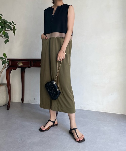 DouDou（ドゥドゥ）の「【WEB限定】スリーカラーキーネックジャンスカ（ジャンパースカート・レディース・ブラウン/カーキ・FREE）」の2枚目の写真