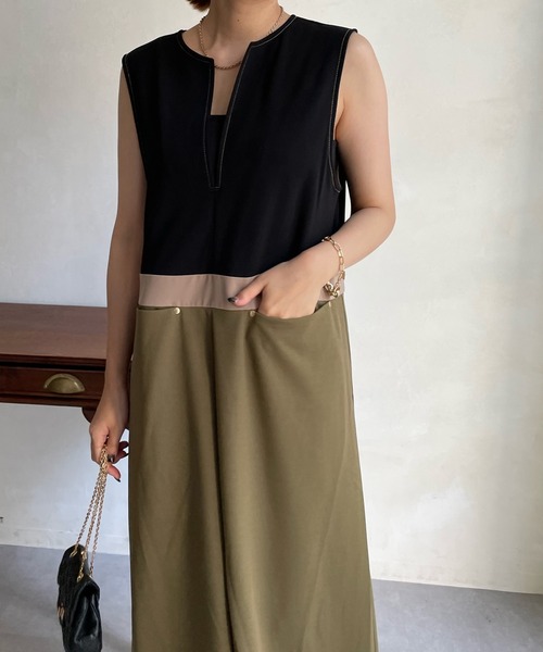 DouDou（ドゥドゥ）の「【WEB限定】スリーカラーキーネックジャンスカ（ジャンパースカート・レディース・ブラウン/カーキ・FREE）」の8枚目の写真