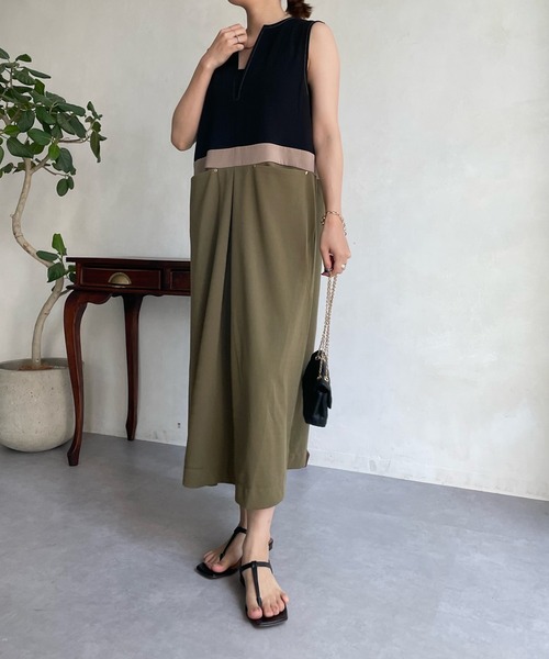 DouDou（ドゥドゥ）の「【WEB限定】スリーカラーキーネックジャンスカ（ジャンパースカート・レディース・ブラウン/カーキ・FREE）」の4枚目の写真