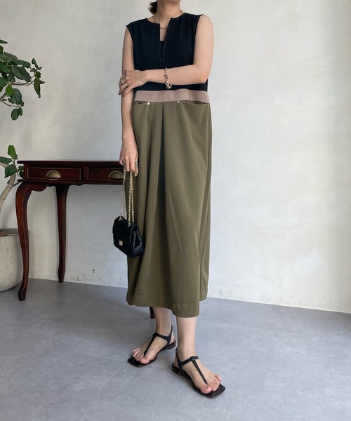 DouDou（ドゥドゥ）の「【WEB限定】スリーカラーキーネックジャンスカ（ジャンパースカート・レディース・ブラウン/カーキ・FREE）」の3枚目の写真