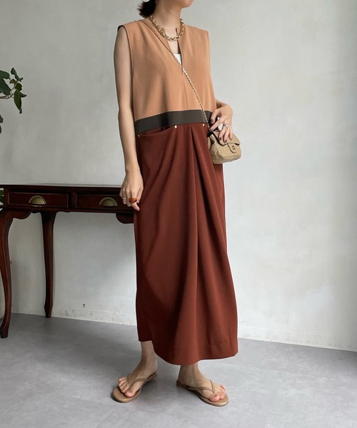 DouDou（ドゥドゥ）の「【WEB限定】スリーカラーキーネックジャンスカ（ジャンパースカート・レディース・ブラウン/カーキ・FREE）」の18枚目の写真