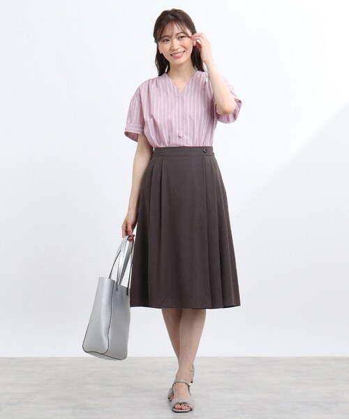 ReFLEcT - リフレクト★スーツのインナーにピッタリシャツ！ E‐QUALITY】ドライタッチスキッパーネックブラウス（シャツ
