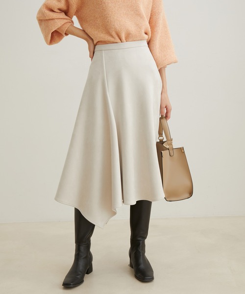 VIS(ビス)の「エコスエードアシンメトリーフレアスカート【sustainable】(スカート・レディース・キナリ/ダークブラウン/パープル系その他・L/M/S)」の2枚目の写真
