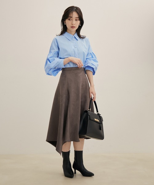 VIS(ビス)の「エコスエードアシンメトリーフレアスカート【sustainable】(スカート・レディース・キナリ/ダークブラウン/パープル系その他・L/M/S)」の9枚目の写真