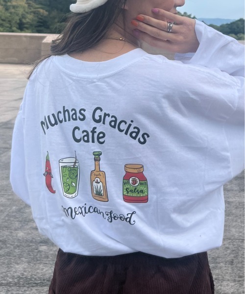 BARCEDOS（バルセドス）の「バックイラストプリント オーバーロングTシャツ（Tシャツ/カットソー・メンズ・カーキ/ホワイト/ブラック・L/LL/M）」の2枚目の写真