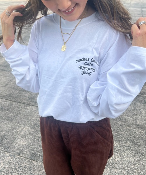 BARCEDOS（バルセドス）の「バックイラストプリント オーバーロングTシャツ（Tシャツ/カットソー・メンズ・カーキ/ホワイト/ブラック・L/LL/M）」の7枚目の写真