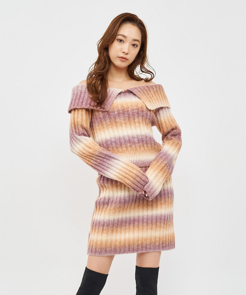 SPIRALGIRL(スパイラルガール)の「ビックカラーグラデーションニットセットアップ(ワンピース・レディース・ブラック系/ピンク系・FREE)」の9枚目の写真