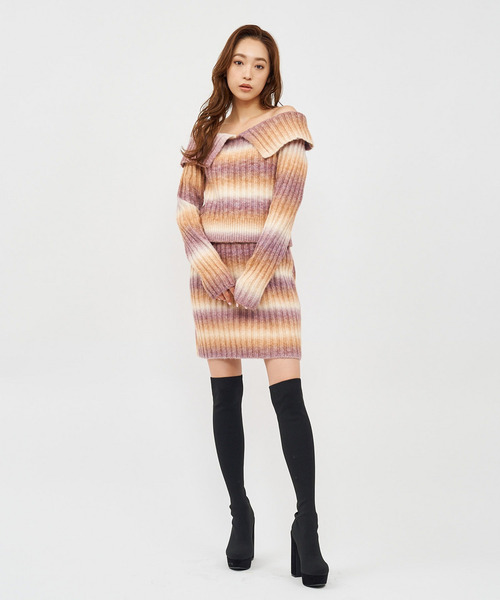 SPIRALGIRL(スパイラルガール)の「ビックカラーグラデーションニットセットアップ(ワンピース・レディース・ブラック系/ピンク系・FREE)」の8枚目の写真