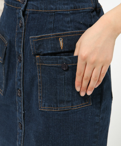 GIORDANO（ジョルダーノ）の「[GIORDANO]フロントボタンデニムスカート（スカート・レディース・インディゴブルー/ネイビー・FREE）」の6枚目の写真