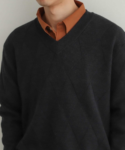 SENSE OF PLACE by URBAN RESEARCH(センスオブプレイスバイアーバンリサーチ)の「ダイヤガラVネックセーター(ニット/セーター・メンズ・チャコールグレー/パープル/アイボリー・MEDIUM/LARGE)」の12枚目の写真