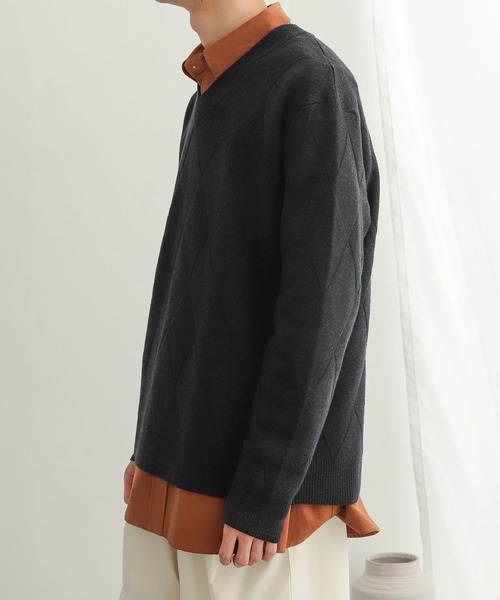 SENSE OF PLACE by URBAN RESEARCH(センスオブプレイスバイアーバンリサーチ)の「ダイヤガラVネックセーター(ニット/セーター・メンズ・チャコールグレー/パープル/アイボリー・MEDIUM/LARGE)」の15枚目の写真