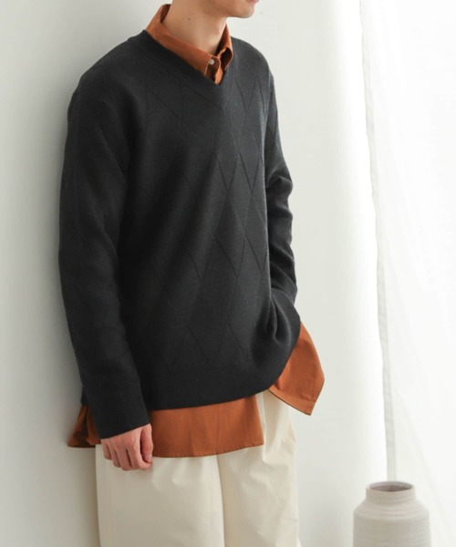 SENSE OF PLACE by URBAN RESEARCH(センスオブプレイスバイアーバンリサーチ)の「ダイヤガラVネックセーター(ニット/セーター・メンズ・チャコールグレー/パープル/アイボリー・MEDIUM/LARGE)」の16枚目の写真
