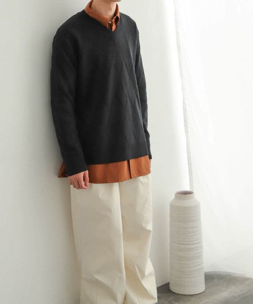 SENSE OF PLACE by URBAN RESEARCH(センスオブプレイスバイアーバンリサーチ)の「ダイヤガラVネックセーター(ニット/セーター・メンズ・チャコールグレー/パープル/アイボリー・MEDIUM/LARGE)」の17枚目の写真