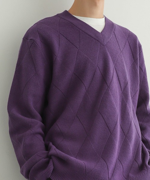 SENSE OF PLACE by URBAN RESEARCH(センスオブプレイスバイアーバンリサーチ)の「ダイヤガラVネックセーター(ニット/セーター・メンズ・チャコールグレー/パープル/アイボリー・MEDIUM/LARGE)」の21枚目の写真