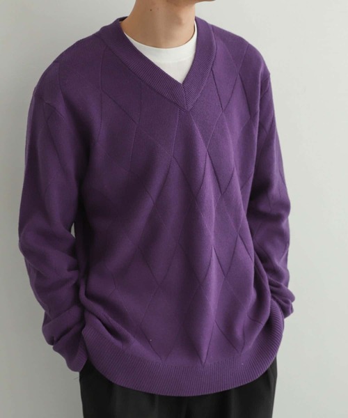 SENSE OF PLACE by URBAN RESEARCH(センスオブプレイスバイアーバンリサーチ)の「ダイヤガラVネックセーター(ニット/セーター・メンズ・チャコールグレー/パープル/アイボリー・MEDIUM/LARGE)」の22枚目の写真