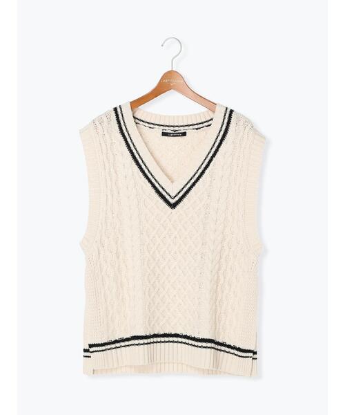 Lugnoncure（ルノンキュール）の「ケーブル編みチルデンベスト（ベスト・レディース・オフホワイト/ベージュ/ネイビー・ﾌﾘ-）」の21枚目の写真