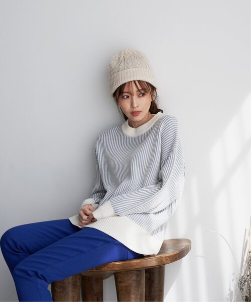 ikka(イッカ)の「ストライプジャガードプルオーバー(ニット/セーター・レディース・ダークベージュ/スカイブルー/ブラック・S/L/M)」の20枚目の写真