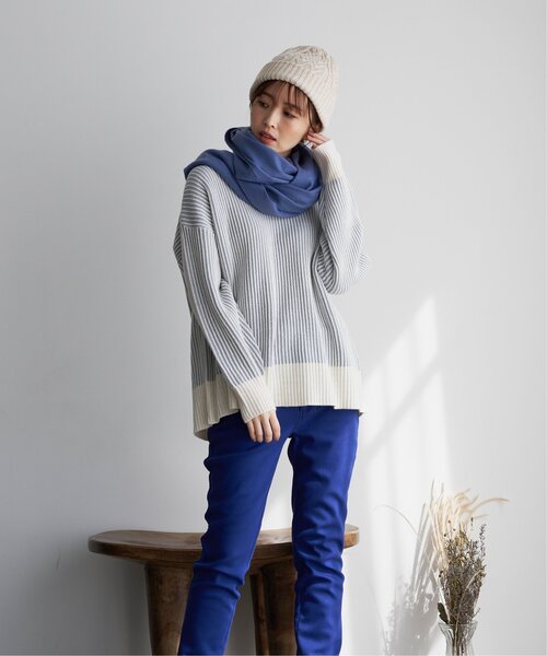 ikka(イッカ)の「ストライプジャガードプルオーバー(ニット/セーター・レディース・ダークベージュ/スカイブルー/ブラック・S/L/M)」の21枚目の写真