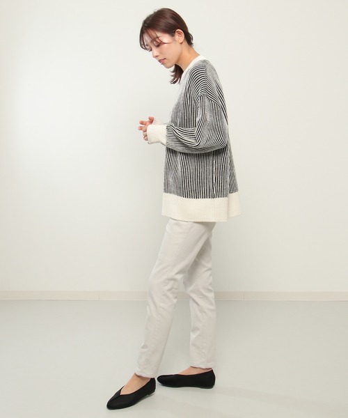 ikka(イッカ)の「ストライプジャガードプルオーバー(ニット/セーター・レディース・ダークベージュ/スカイブルー/ブラック・S/L/M)」の5枚目の写真