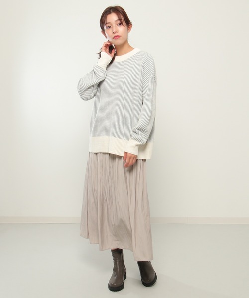 ikka(イッカ)の「ストライプジャガードプルオーバー(ニット/セーター・レディース・ダークベージュ/スカイブルー/ブラック・S/L/M)」の7枚目の写真