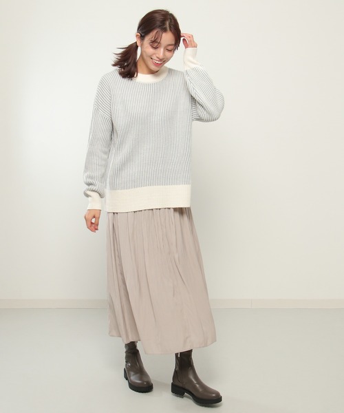 ikka(イッカ)の「ストライプジャガードプルオーバー(ニット/セーター・レディース・ダークベージュ/スカイブルー/ブラック・S/L/M)」の8枚目の写真
