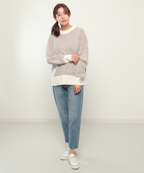 ikka(イッカ)の「ストライプジャガードプルオーバー(ニット/セーター・レディース・ダークベージュ/スカイブルー/ブラック・S/L/M)」の6枚目の写真