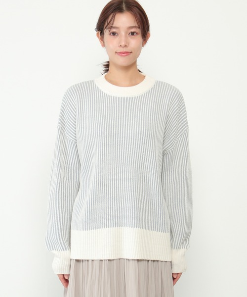 ikka(イッカ)の「ストライプジャガードプルオーバー(ニット/セーター・レディース・ダークベージュ/スカイブルー/ブラック・S/L/M)」の9枚目の写真