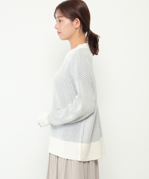 ikka(イッカ)の「ストライプジャガードプルオーバー(ニット/セーター・レディース・ダークベージュ/スカイブルー/ブラック・S/L/M)」の10枚目の写真