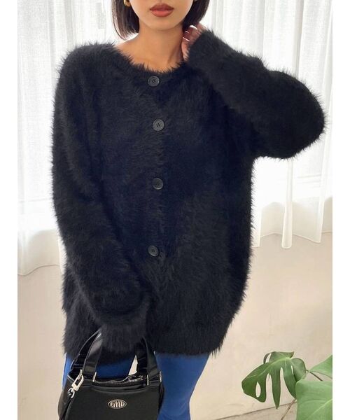 EMODA(エモダ)の「オーバーシャギーカーディガン(カーディガン/ボレロ・レディース・アイボリー/その他/ブラック/その他1・FREE)」の2枚目の写真