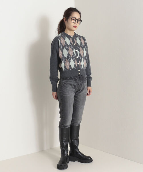 onulsoha(オヌルソハ)の「アーガイル柄ショートカーディガン(カーディガン/ボレロ・レディース・グレー/ベージュ・38)」の2枚目の写真