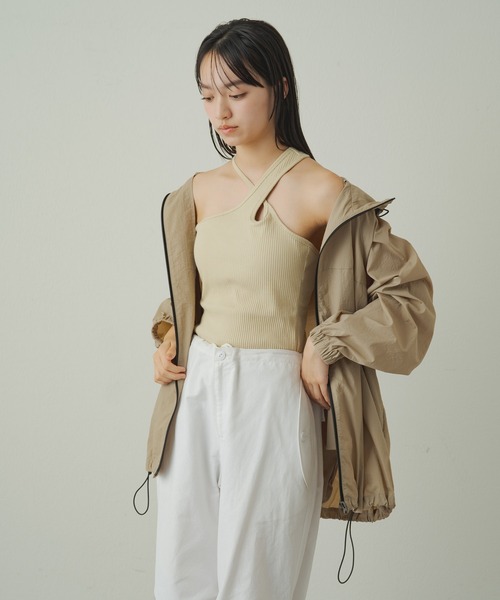 earthy（アーシー）の「earthy_リブワンショルデザインタンクトップ（タンクトップ・レディース・アイボリー/ブラック/ベージュ・S/M）」の12枚目の写真