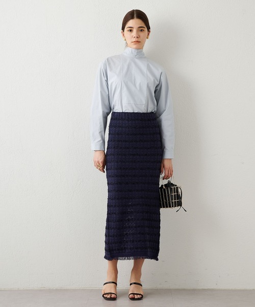 Whim Gazette(ウィムガゼット)の「ツイードニットスカート(スカート・レディース・ネイビー/オフホワイト・FREE)」の4枚目の写真