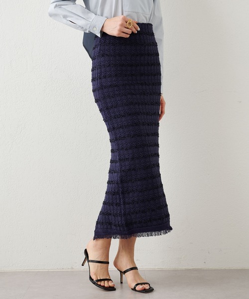 Whim Gazette(ウィムガゼット)の「ツイードニットスカート(スカート・レディース・ネイビー/オフホワイト・FREE)」の7枚目の写真