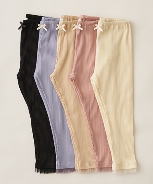 Lycee mine（リセマイン）の「裾チュールフリル9分丈テレコレギンス（レギンス/スパッツ・キッズ・ブラック/ライトピンク/ライトベージュ/サックスブルー系/アイボリー・130cm/110cm/150cm/120cm/100cm/140cm）」の11枚目の写真