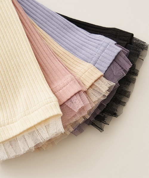 Lycee mine（リセマイン）の「裾チュールフリル9分丈テレコレギンス（レギンス/スパッツ・キッズ・ブラック/ライトピンク/ライトベージュ/サックスブルー系/アイボリー・130cm/110cm/150cm/120cm/100cm/140cm）」の12枚目の写真