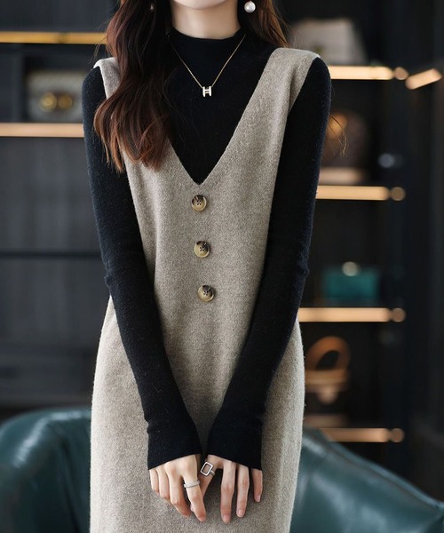 LOPASS（ロパス）の「前後Vネックニットベストワンピース（ワンピース