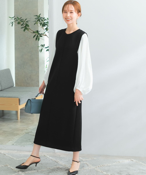 Torrazzo Donna(トラッゾドンナ)の「TORRAZZO DONNA ダンボールニット×ブラウスワンピース(ワンピース・レディース・ブラック/ライトベージュ・FREE)」の5枚目の写真