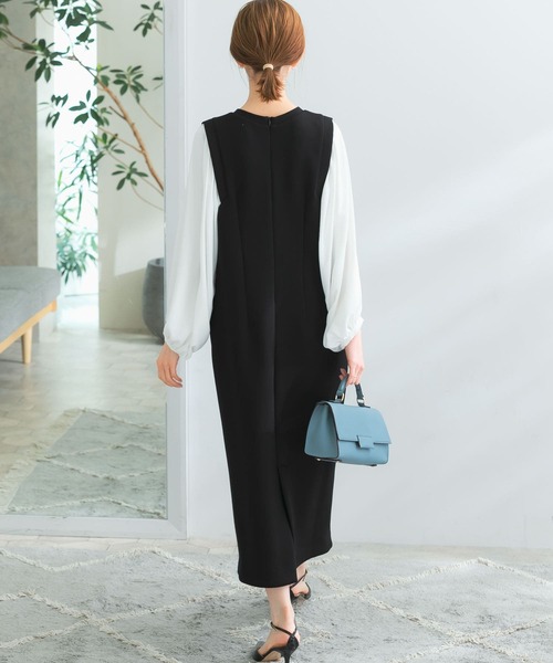 Torrazzo Donna(トラッゾドンナ)の「TORRAZZO DONNA ダンボールニット×ブラウスワンピース(ワンピース・レディース・ブラック/ライトベージュ・FREE)」の6枚目の写真