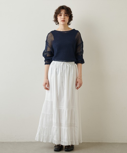 Whim Gazette（ウィムガゼット）の「メッシュプルオーバー（ニット/セーター・レディース・ベージュ/ネイビー/オフホワイト・FREE）」の4枚目の写真