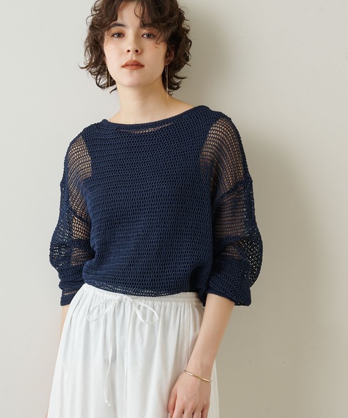 Whim Gazette（ウィムガゼット）の「メッシュプルオーバー（ニット/セーター・レディース・ベージュ/ネイビー/オフホワイト・FREE）」の9枚目の写真