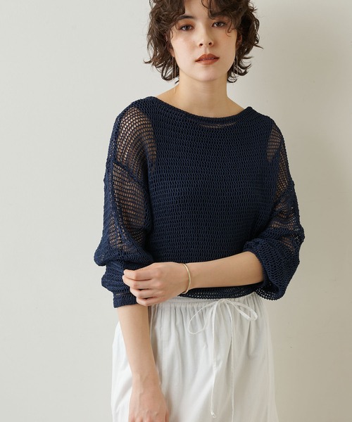 Whim Gazette（ウィムガゼット）の「メッシュプルオーバー（ニット/セーター・レディース・ベージュ/ネイビー/オフホワイト・FREE）」の5枚目の写真