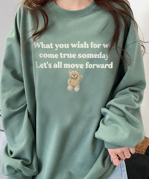 Dalfwin（ダールフィン）の「韓国ファッションWishベアアニマルプリントスウェット（スウェット・レディース・グリーン/クリーム/グレー系その他/ブラック・FREE）」の4枚目の写真