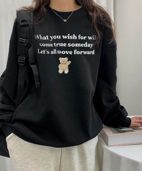 Dalfwin（ダールフィン）の「韓国ファッションWishベアアニマルプリントスウェット（スウェット・レディース・グリーン/クリーム/グレー系その他/ブラック・FREE）」の2枚目の写真