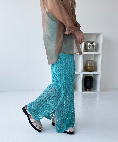 Meli rich（メリーリッチ）の「メッシュニットスカート（スカート・レディース・オフホワイト/ブルーグリーン/ブラウン/ネイビー・MEDIUM）」の4枚目の写真