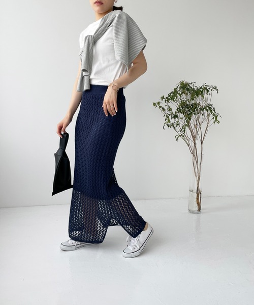 Meli rich（メリーリッチ）の「メッシュニットスカート（スカート・レディース・オフホワイト/ブルーグリーン/ブラウン/ネイビー・MEDIUM）」の10枚目の写真