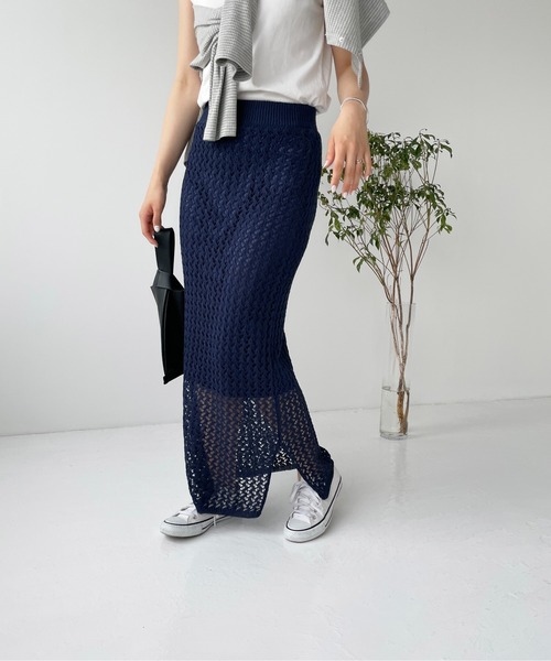 Meli rich（メリーリッチ）の「メッシュニットスカート（スカート・レディース・オフホワイト/ブルーグリーン/ブラウン/ネイビー・MEDIUM）」の5枚目の写真