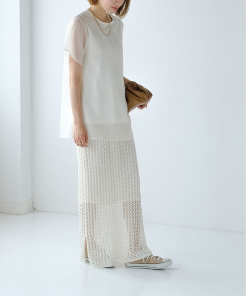 Meli rich（メリーリッチ）の「メッシュニットスカート（スカート・レディース・オフホワイト/ブルーグリーン/ブラウン/ネイビー・MEDIUM）」の22枚目の写真