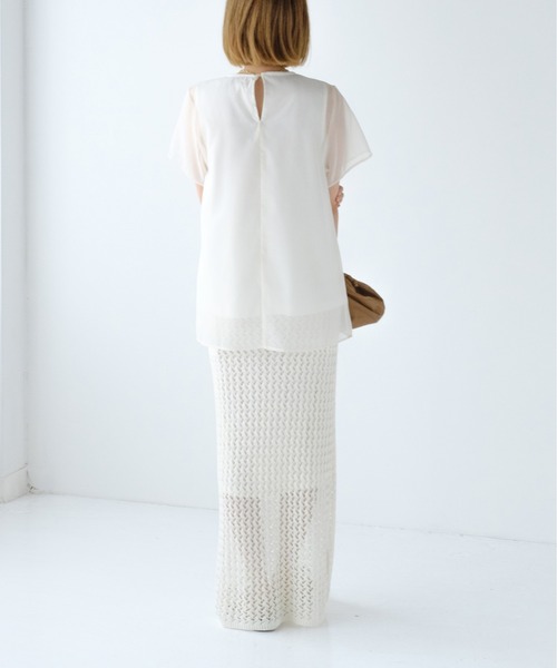 Meli rich（メリーリッチ）の「メッシュニットスカート（スカート・レディース・オフホワイト/ブルーグリーン/ブラウン/ネイビー・MEDIUM）」の17枚目の写真